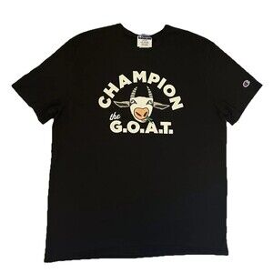 Champion The G.O.A.T Men's Large Black Short Sleeve T-Shirt Greatest Of All Time